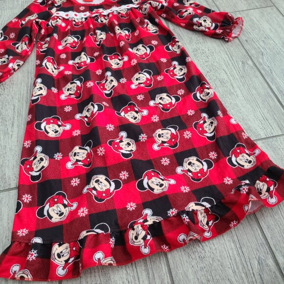 Disney Minnie Mouse Toddler Girl Holiday Nightgown Red Plaid Long Sleeve Size 4T - Picture 6 of 9